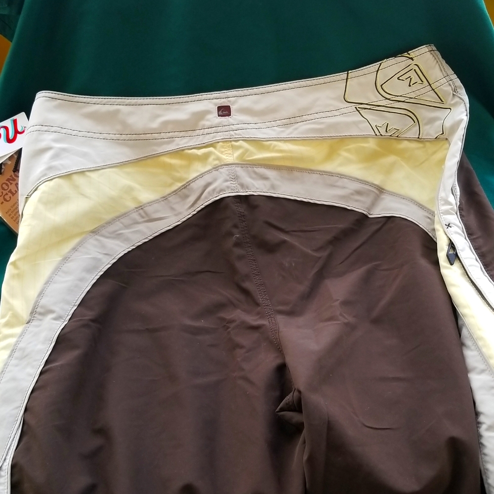NWT QUICKSILVER brown beige yellow SWIM TRUNK Neofly men size 38 - Picture 5 of 17